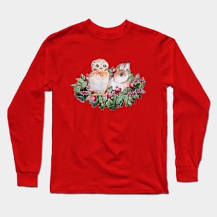 Owl and Bunny Christmas wreath Long Sleeve T-Shirt